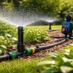 Automata öntözőrendszer kertben, egészséges és zöld növények