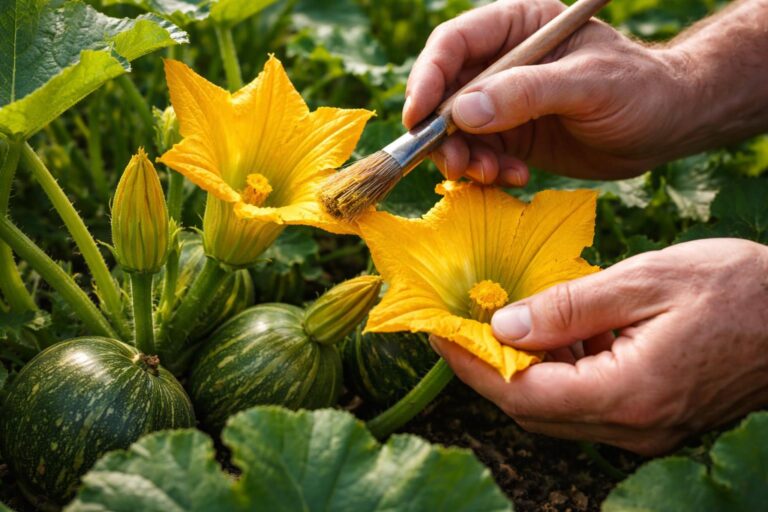 Kézzel történő cukkini és tökfélék beporzás egy magyar kiskertben
