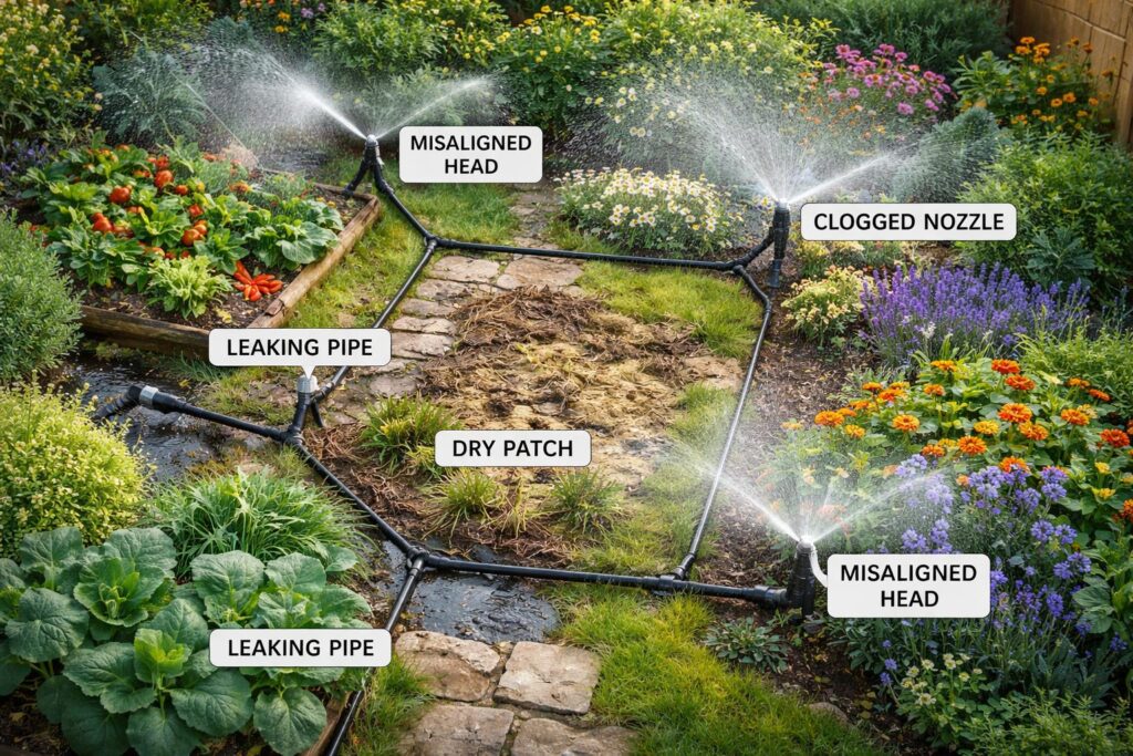 Gyakori hibák automata öntözőrendszer tervezésénél, nem megfelelő víznyomás, rossz helyszínválasztás