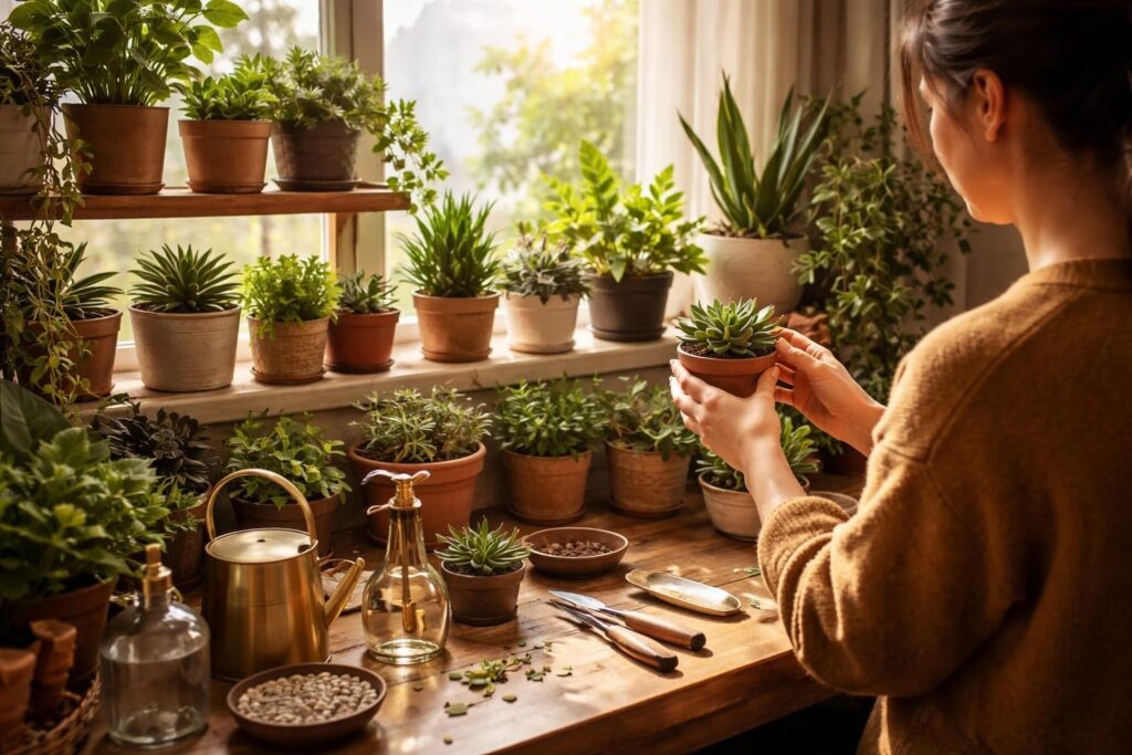 Strapabíró szobanövények gyűjteménye otthoni környezetben