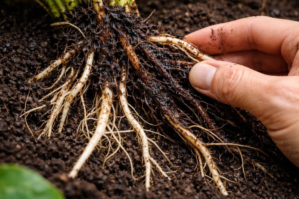 Gyökérrothadás tünetei növényeken, barna gyökerek és fonnyadás jelei