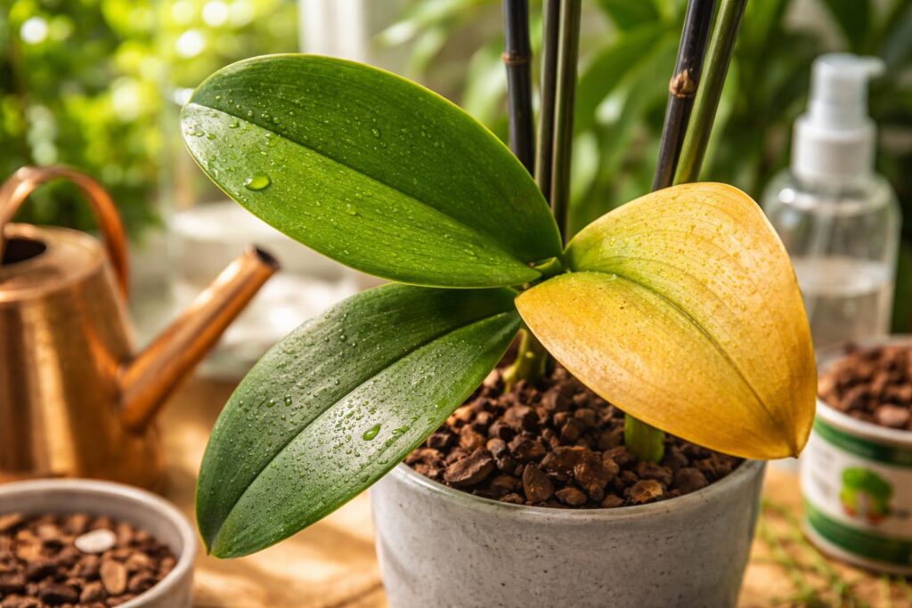 Orchidea levelei sárgulnak a klorózis miatt