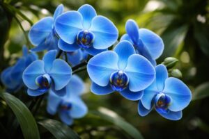 Kék festett orchidea közelről, élénk színű virág