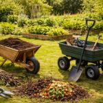Kerti kocsi és talicska szemléltető kép, földmozgatás kertben