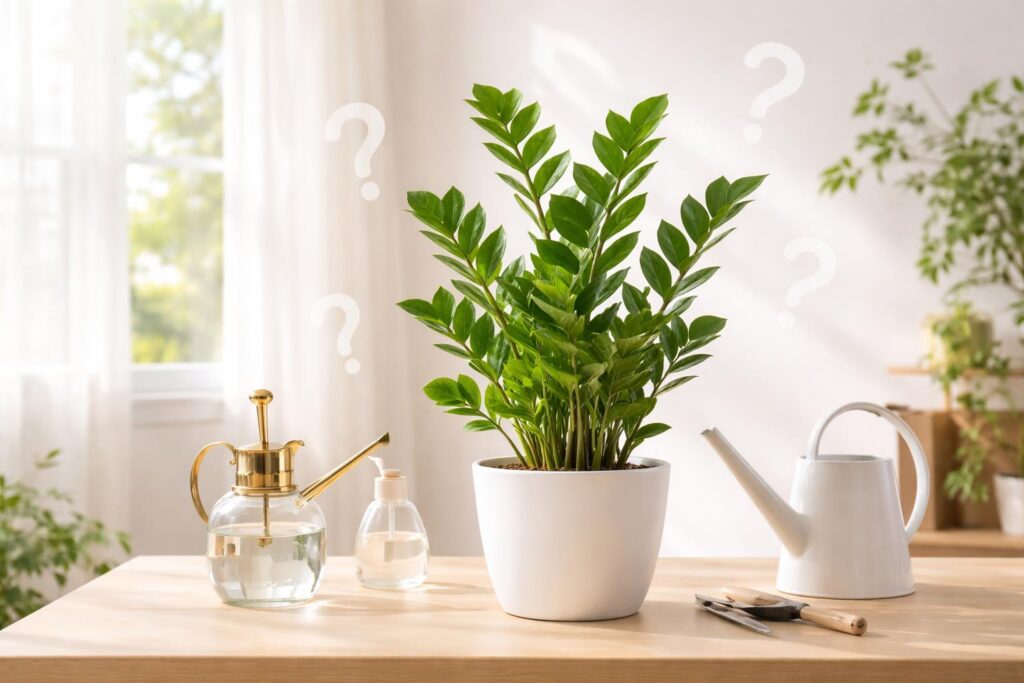 Legénypálma zöld levelei otthoni világos környezetben