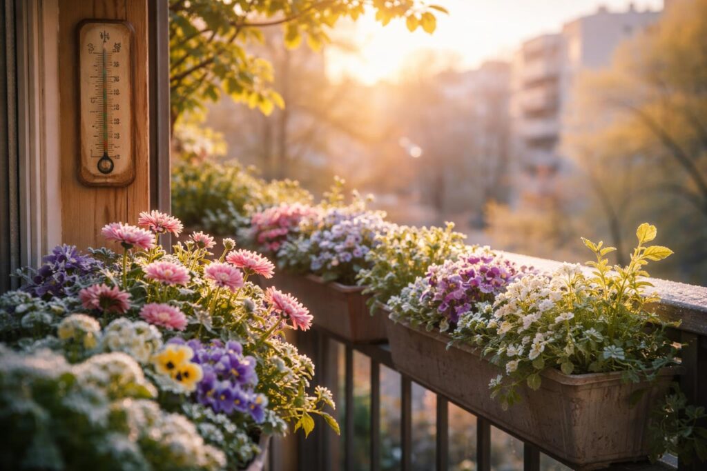Balkonládák kihelyezése fagyveszély nélkül, tavaszi színes növények