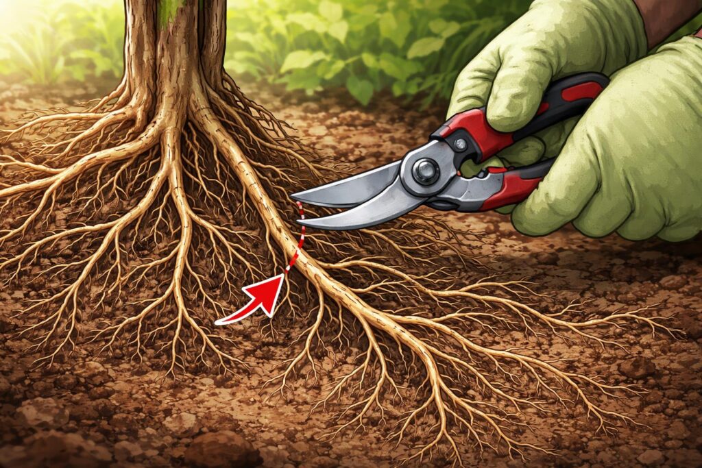 Léggyökerek vágása vagy meghagyása növényápolás közben
