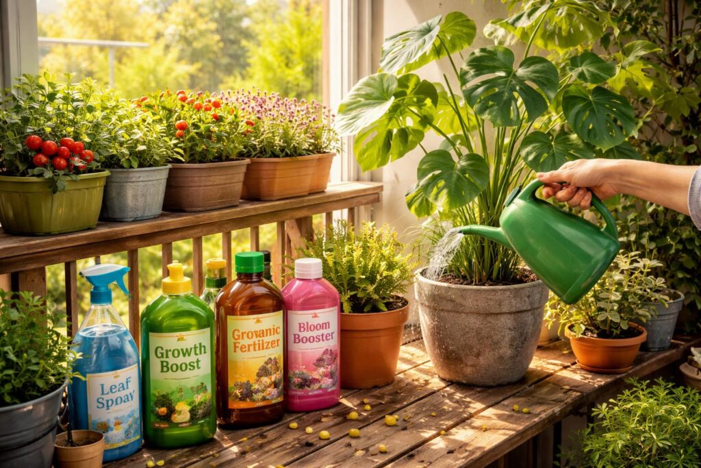 Szobanövények és balkonládák növényápolása tápoldatokkal