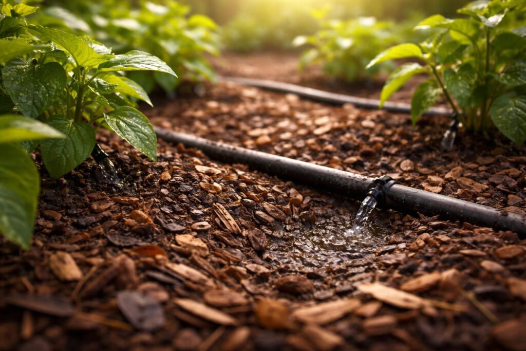 Mulcsozás alkalmazása kertben víztakarékosság érdekében