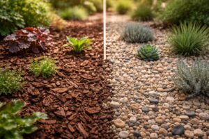 Kéreg és kavics mulcsozási technikák kertészeti használatra