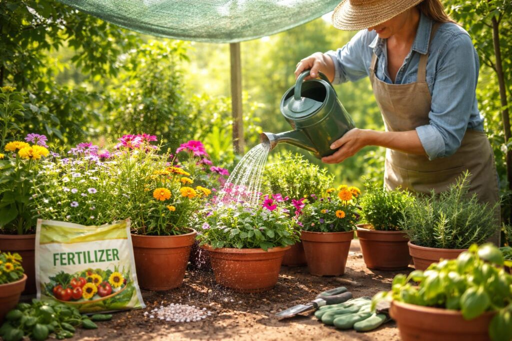 Növények öntözése és árnyékolása a kánikulában kertben