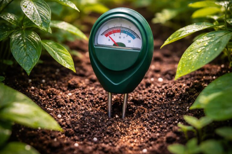 Talajnedvesség mérővel ellenőrzött öntözés a kertben