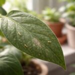 Apró tripszek a szobanövény levelein, látható károkkal